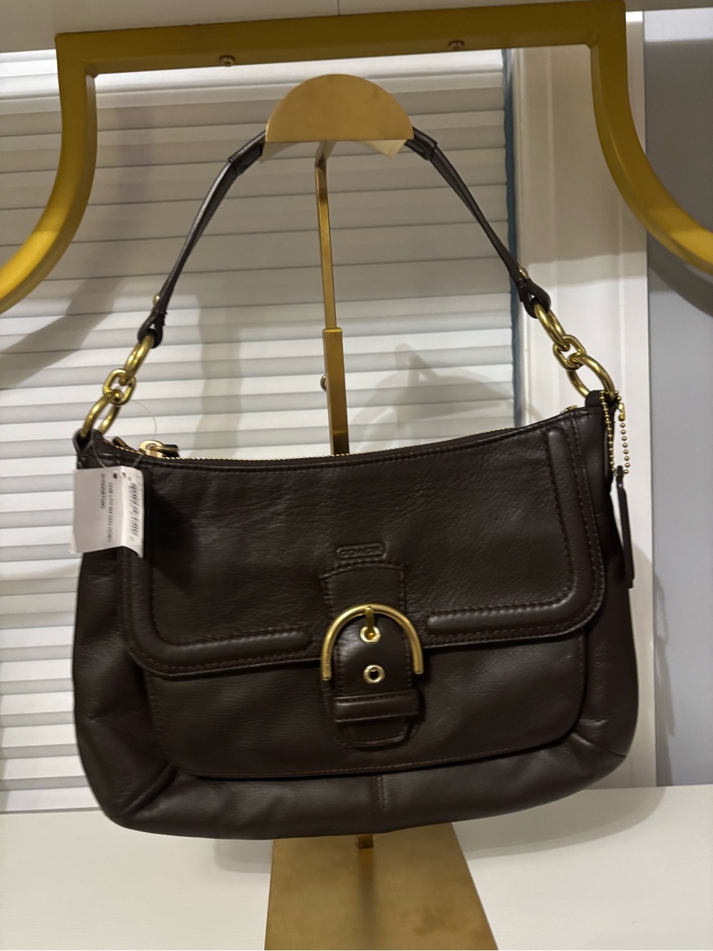 NWT Coach Campbell dark brown leather shoulder